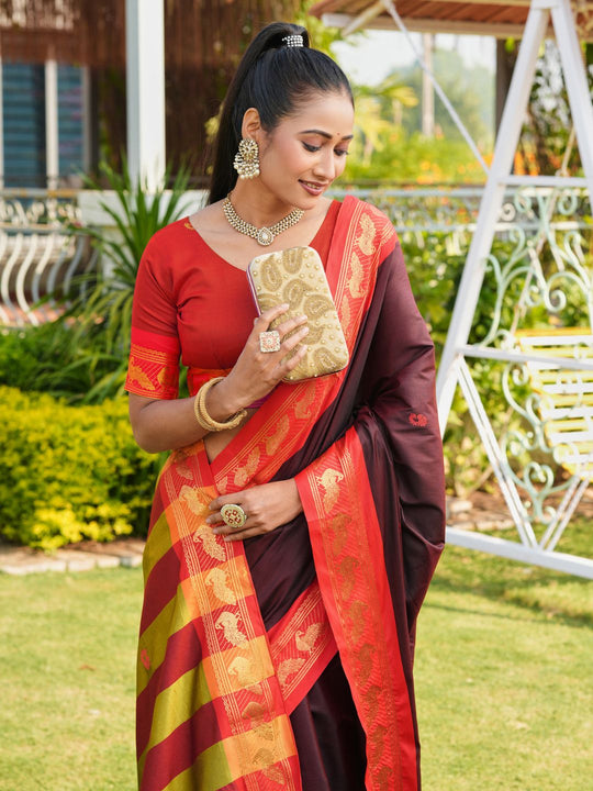 Aura Silk Weaving Design With Zari Border Banarasi Silk Saree