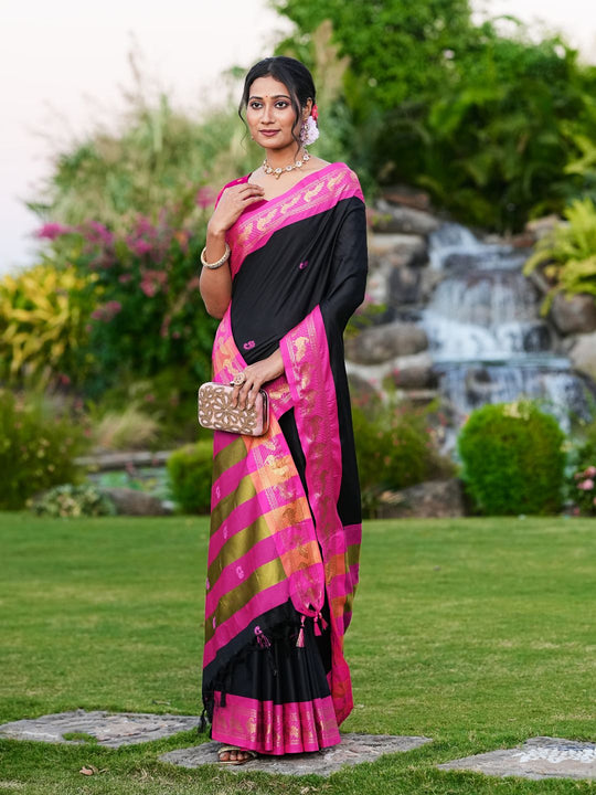 Aura Silk Weaving Design With Zari Border Banarasi Silk Saree