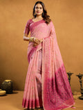 Pink Premium Spun Cotton With Beautifull Zari With Jhallar & Rich Pallu Saree With Blouse Piece