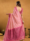 Pink Premium Spun Cotton With Beautifull Zari With Jhallar & Rich Pallu Saree With Blouse Piece