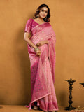 Pink Premium Spun Cotton With Beautifull Zari With Jhallar & Rich Pallu Saree With Blouse Piece