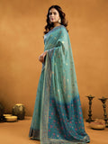 Teal Blue Premium Spun Cotton With Beautifull Zari With Jhallar & Rich Pallu Saree With Blouse Piece