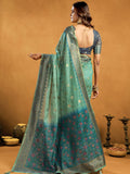 Teal Blue Premium Spun Cotton With Beautifull Zari With Jhallar & Rich Pallu Saree With Blouse Piece