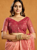 Light Pink Premium Spun Cotton With Beautifull Zari With Jhallar & Rich Pallu Saree With Blouse Piece