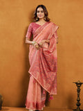 Light Pink Premium Spun Cotton With Beautifull Zari With Jhallar & Rich Pallu Saree With Blouse Piece