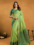 Green Premium Spun Cotton With Beautifull Zari With Jhallar & Rich Pallu Saree With Blouse Piece
