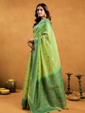 Green Premium Spun Cotton With Beautifull Zari With Jhallar & Rich Pallu Saree With Blouse Piece