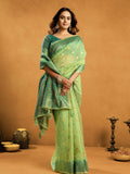 Green Premium Spun Cotton With Beautifull Zari With Jhallar & Rich Pallu Saree With Blouse Piece
