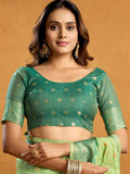 Green Premium Spun Cotton With Beautifull Zari With Jhallar & Rich Pallu Saree With Blouse Piece
