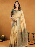 Cream Premium Spun Cotton With Beautifull Zari With Jhallar & Rich Pallu Saree With Blouse Piece