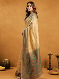 Cream Premium Spun Cotton With Beautifull Zari With Jhallar & Rich Pallu Saree With Blouse Piece