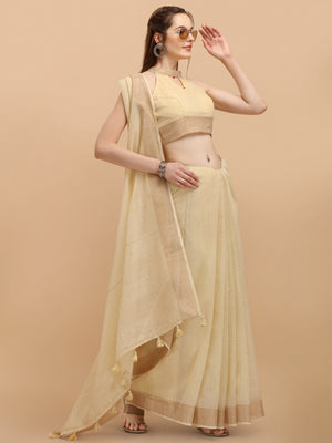Chiku Linen Saree With Blouse Piece