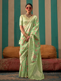 Green Party Wear Linen Blend Saree With Blouse Piece