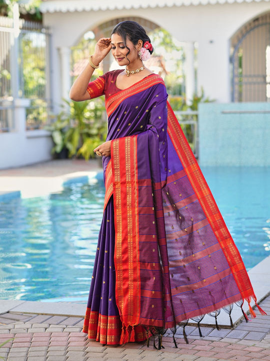 Aura Silk Weaving Design With Zari Border Banarasi Silk Saree