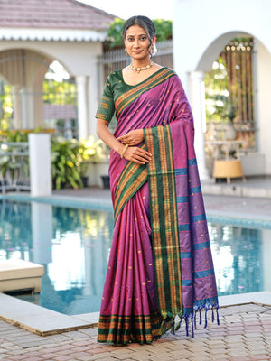 Aura Silk Weaving Design With Zari Border Banarasi Silk Saree