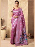Rich Peacock Pallu Banarasi Silk Saree With Zhallar
