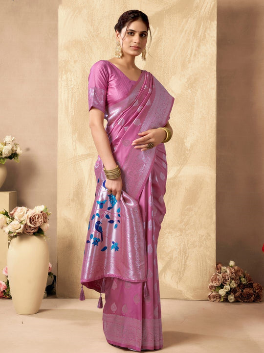 Rich Peacock Pallu Banarasi Silk Saree With Zhallar