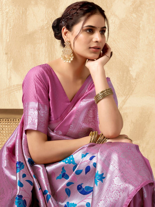 Rich Peacock Pallu Banarasi Silk Saree With Zhallar