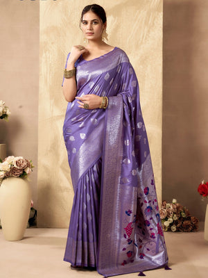 Rich Peacock Pallu Banarasi Silk Saree With Zhallar