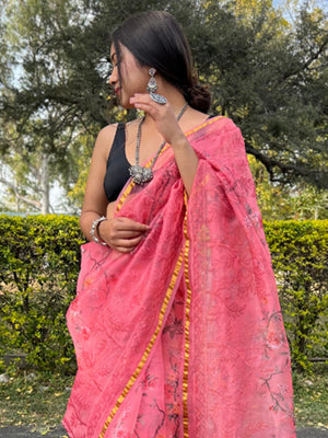 Peach Organza Saree With Blouse Piece
