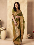 Green Banarasi Rich Pallu Silk Saree With Gold Zari Weaving With Zhallar Saree With Blouse Piece