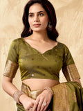 Green Banarasi Rich Pallu Silk Saree With Gold Zari Weaving With Zhallar Saree With Blouse Piece