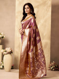 Lavender Banarasi Rich Pallu Silk Saree With Gold Zari Weaving With Zhallar Saree With Blouse Piece
