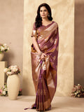 Lavender Banarasi Rich Pallu Silk Saree With Gold Zari Weaving With Zhallar Saree With Blouse Piece