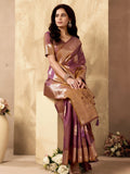Lavender Banarasi Rich Pallu Silk Saree With Gold Zari Weaving With Zhallar Saree With Blouse Piece