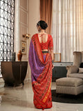 Purple & Red Pure Patola Silk Handloom Printed Saree With Blouse Piece