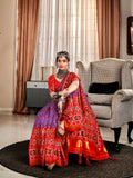 Purple & Red Pure Patola Silk Handloom Printed Saree With Blouse Piece