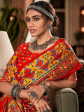 Multi Colour Pure Patola Silk Handloom Printed Saree With Blouse Piece