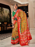 Yellow & Red Pure Patola Silk Handloom Printed Saree With Blouse Piece