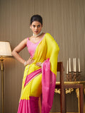 Pink Chiffon Colourblocked Saree With Blouse Piece