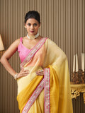 Yellow Chiffon Embroidered Saree With Blouse Piece
