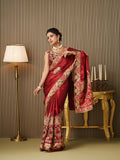 Red Satin Embroidered Saree With Blouse Piece