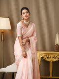 Pink Organza Embroidered Saree With Blouse Piece