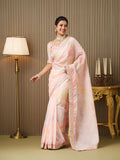 Pink Organza Embroidered Saree With Blouse Piece