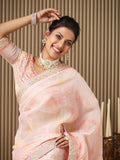 Pink Organza Embroidered Saree With Blouse Piece