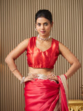 Red Organza Embellished Saree With Blouse Piece