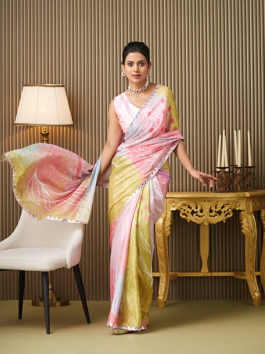 Multi Chiffon Printed Saree With Blouse Piece