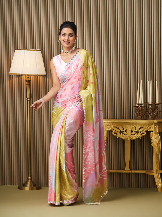Multi Chiffon Printed Saree With Blouse Piece