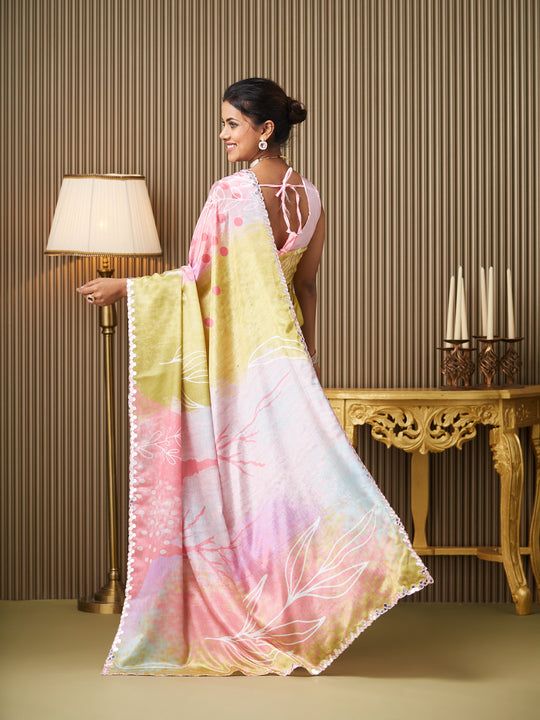 Multi Chiffon Printed Saree With Blouse Piece