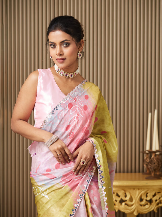Multi Chiffon Printed Saree With Blouse Piece