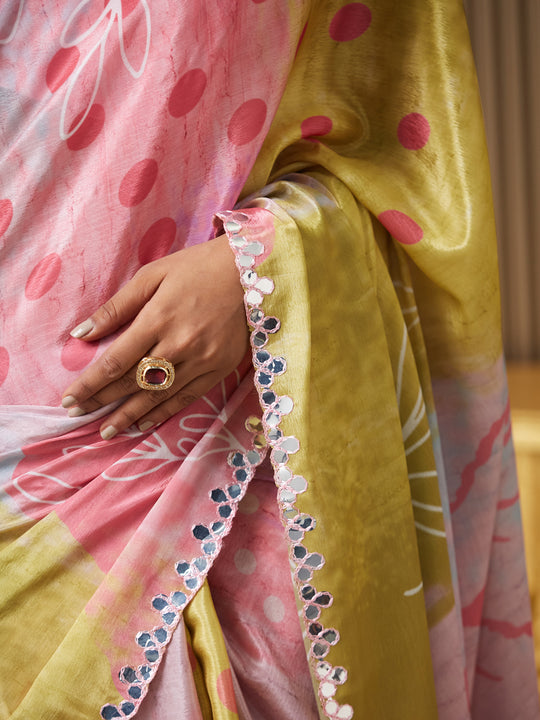 Multi Chiffon Printed Saree With Blouse Piece