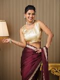 Maroon Chiffon Embellished Saree With Blouse Piece