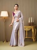 Lavender Satin Embroidered Saree With Blouse Piece