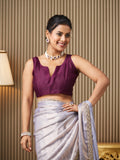 Lavender Satin Embroidered Saree With Blouse Piece