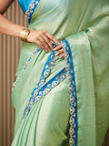 Green Chiffon Embroidered Saree With Blouse Piece