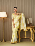 Yellow Organza Embroidered Saree With Blouse Piece